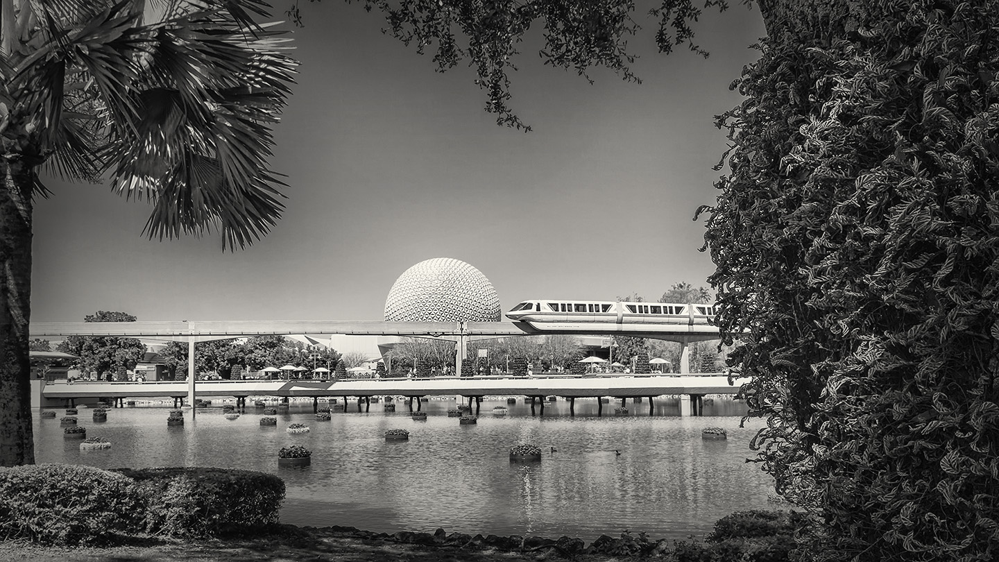 Epcot Monorail in B&W